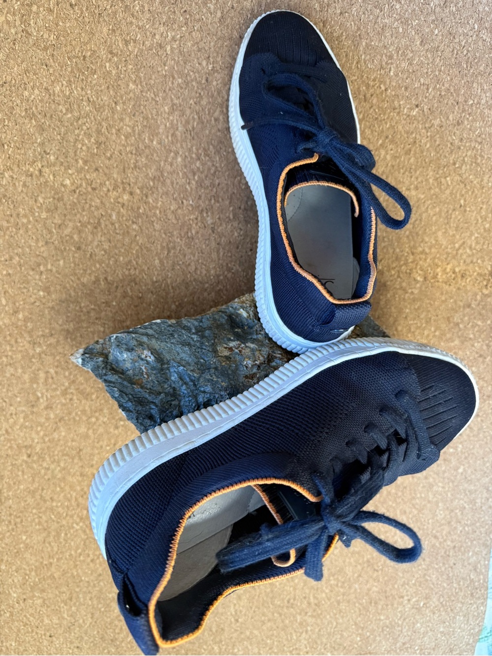 Soffits Women’s Navy Knit Lace-Up Sneakers with Orange Trim